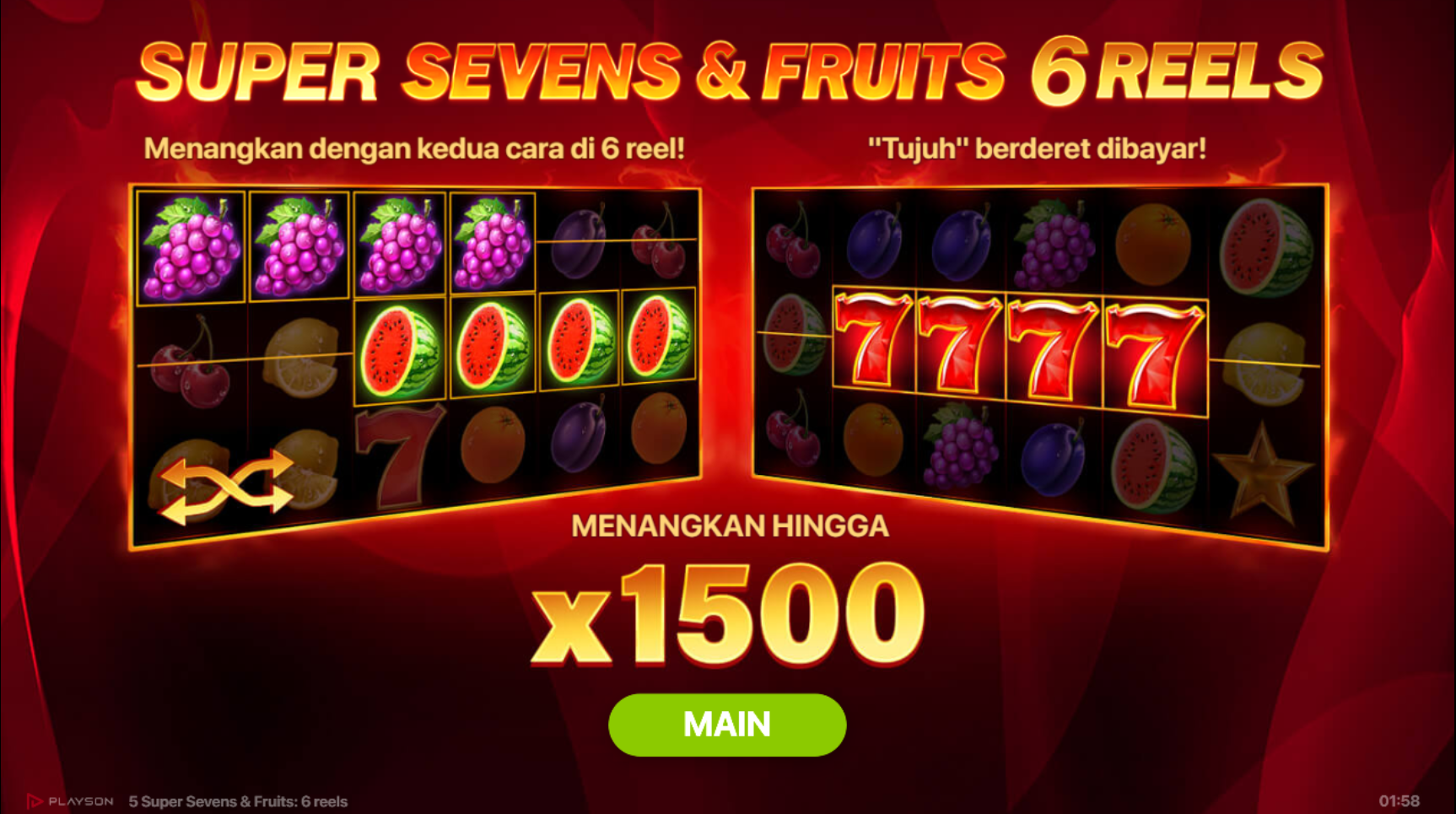 Slot Online 5 Super Sevens & Fruits 6 Reels Booongo