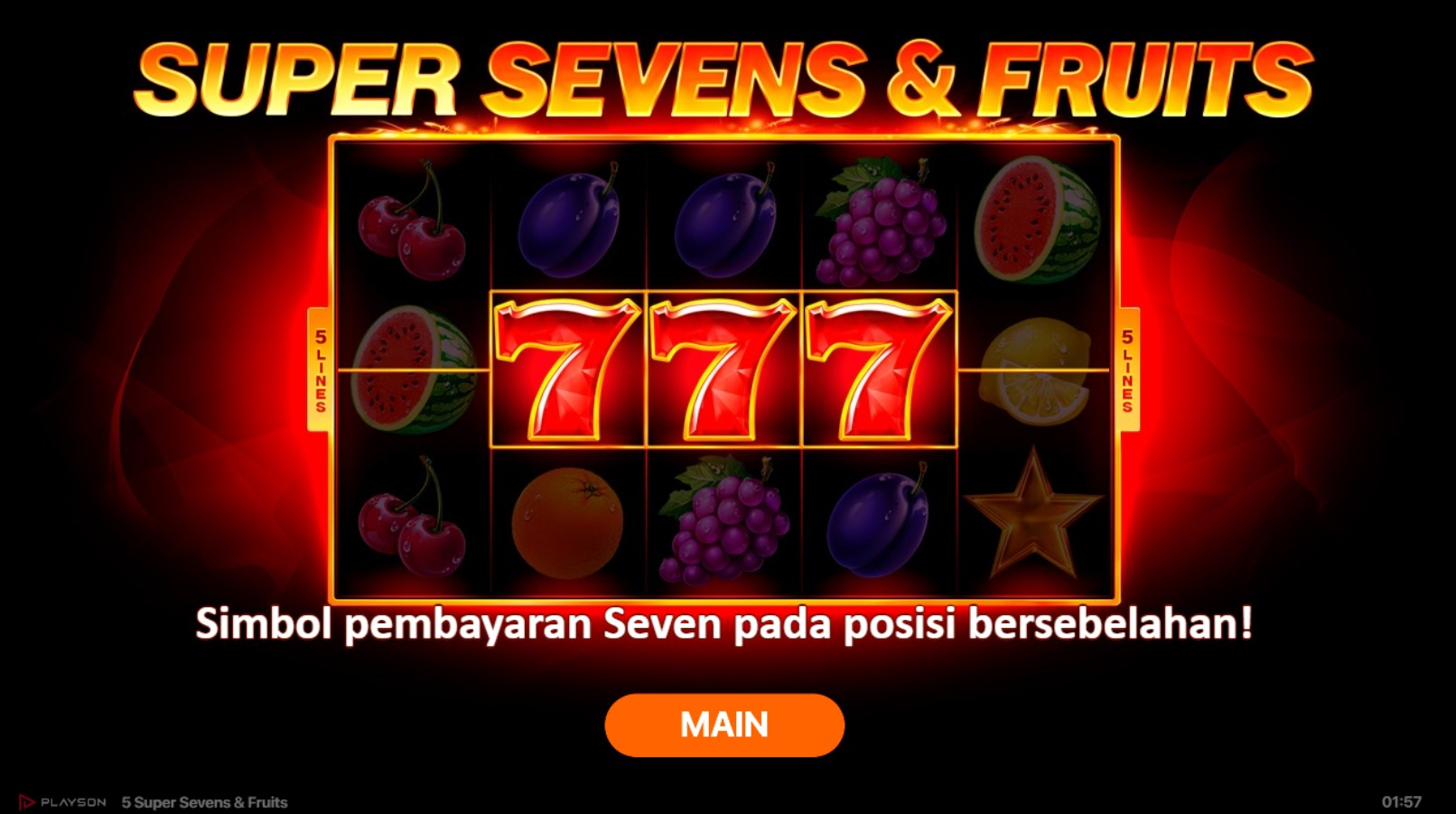 Slot Online 5 Super Sevens Fruits Booongo