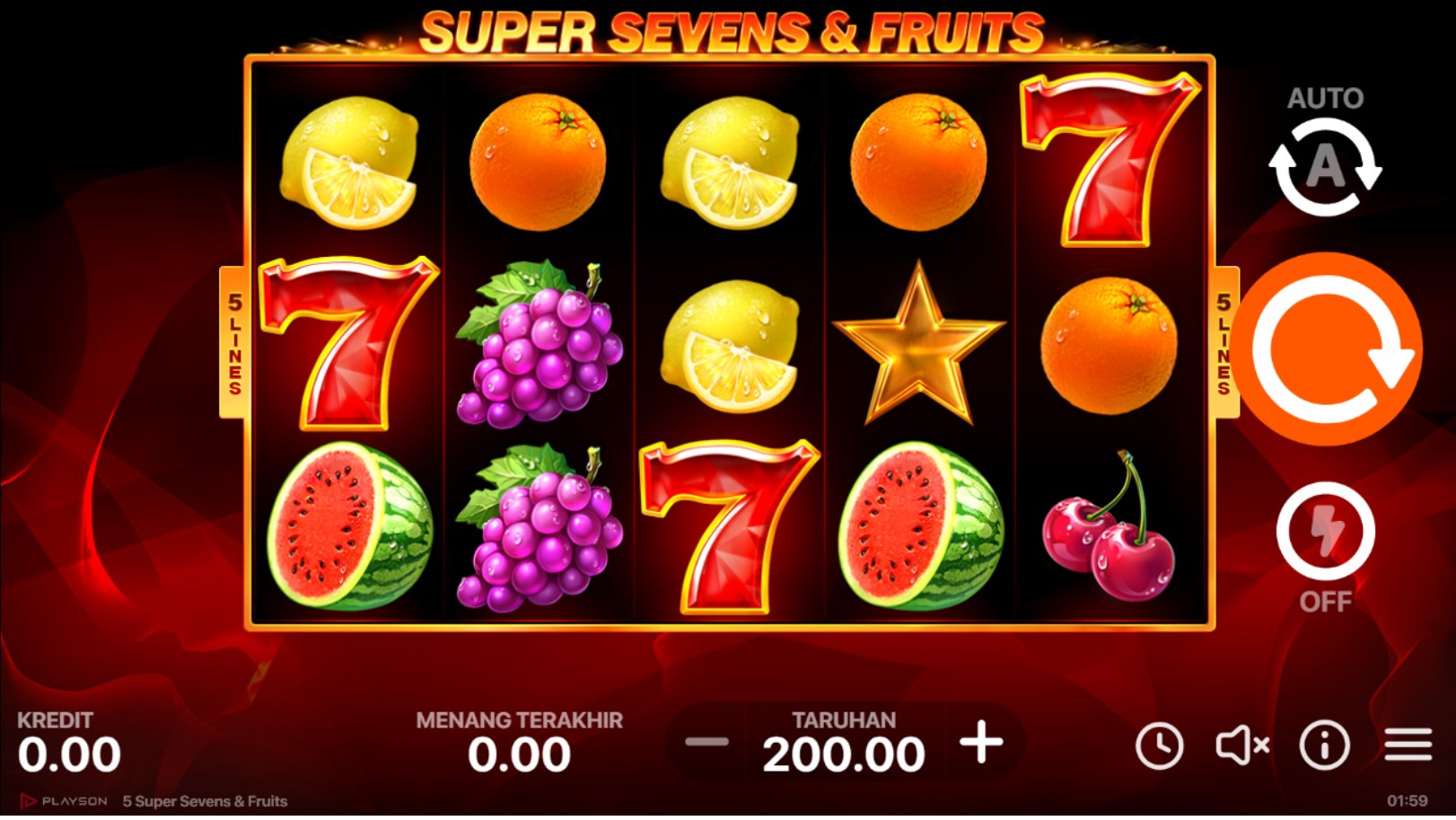 Slot Online 5 Super Sevens Fruits Booongo